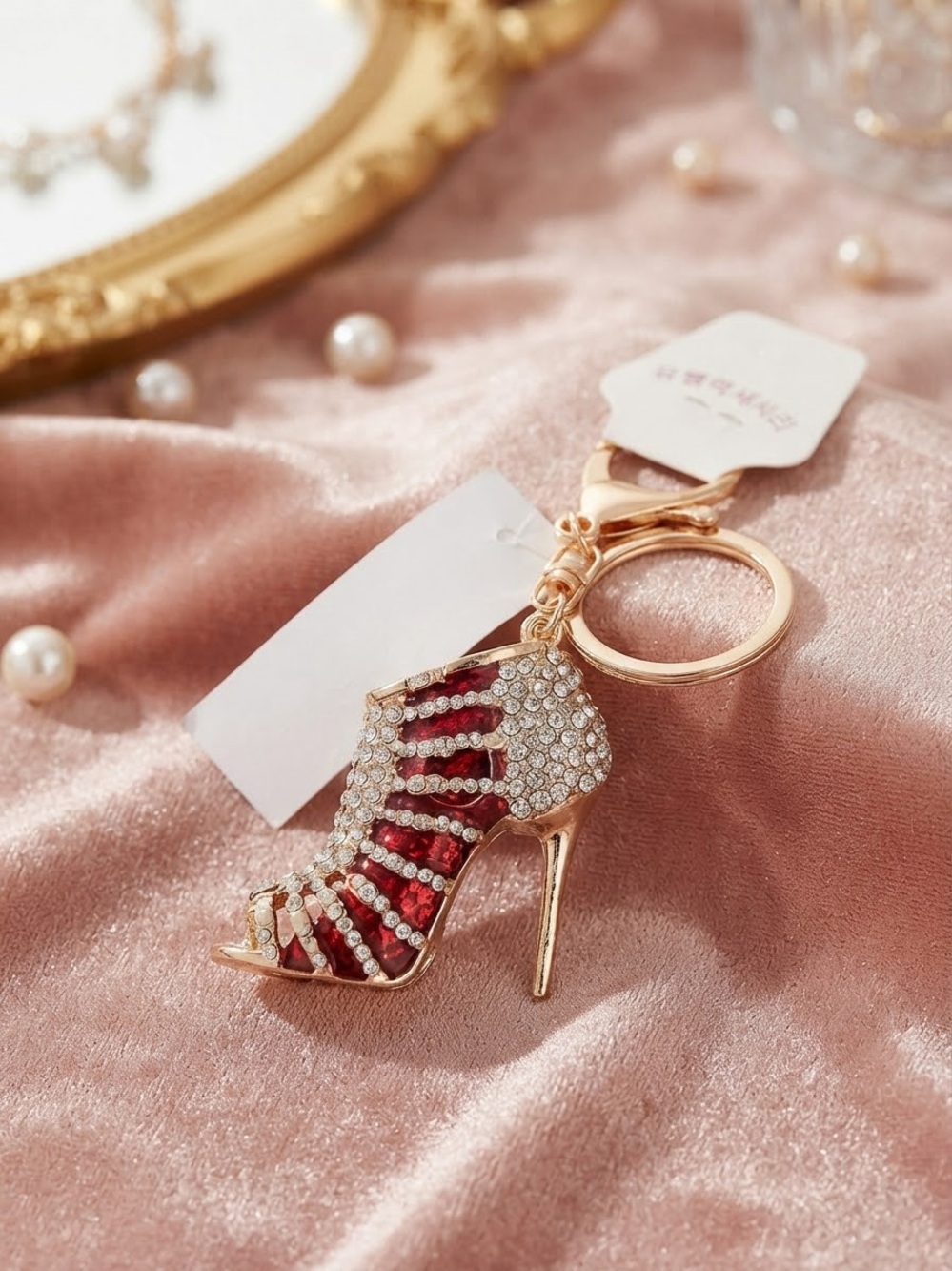Crystal-Embellished Red High Heel Keyring